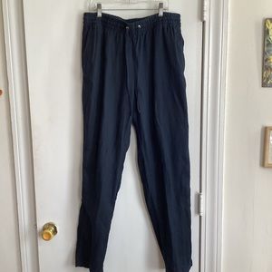 H&M 100% Linen Pull-On Regular Fit Pants Breathable Navy Blue size Medium